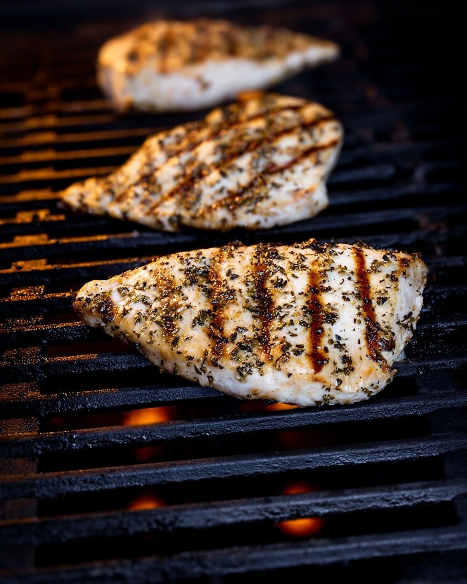 A white dish holds four raw pieces of light pink chicken laid flat and close together, each sprinkled with a mix of black pepper and finely chopped herbs. Small chunks of garlic are scattered on top, with a shiny layer of golden oil pooling slightly around the edges. The chicken looks moist and well-coated in the seasoning, with visible specks adding texture. The dish is set on a white marbled surface. photo taken with an iphone --ar 4:5 --v 7
