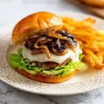 Mushroom Swiss Burger with Caramelized Onions Recipe