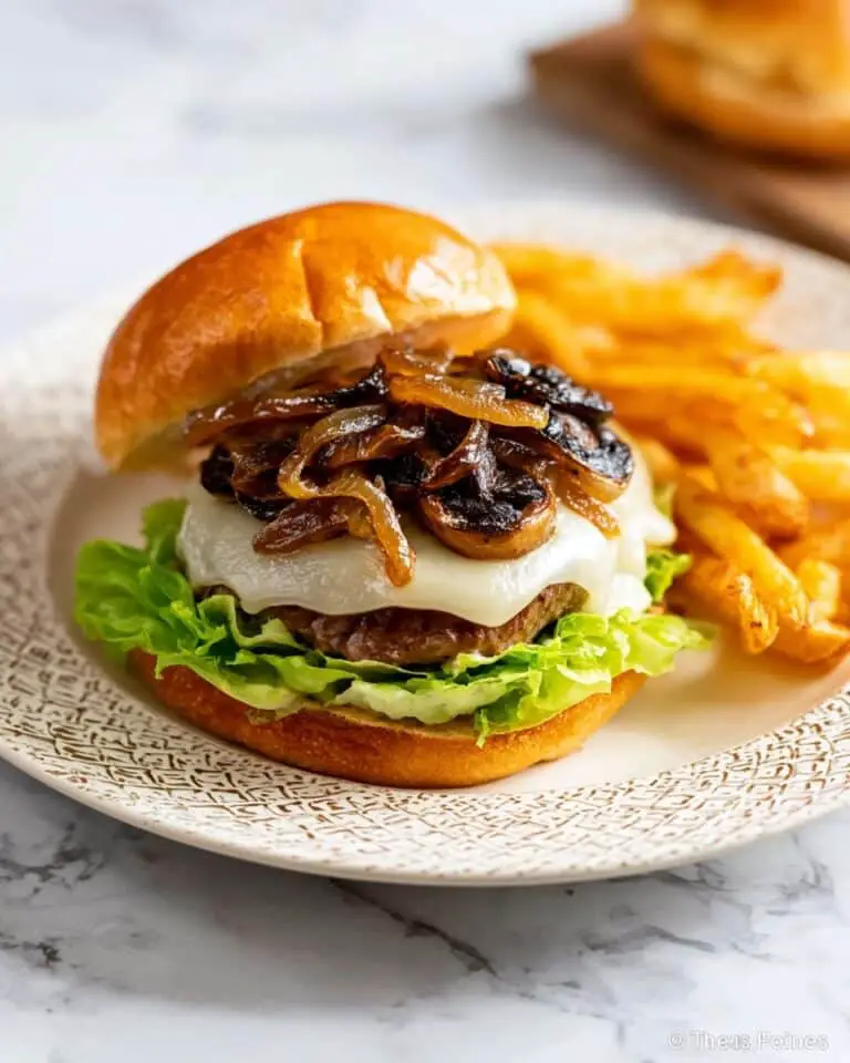 Mushroom Swiss Burger with Caramelized Onions Recipe