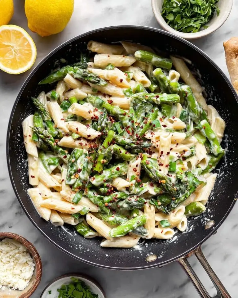 Asparagus Pasta with Lemon Feta Yogurt Sauce Recipe