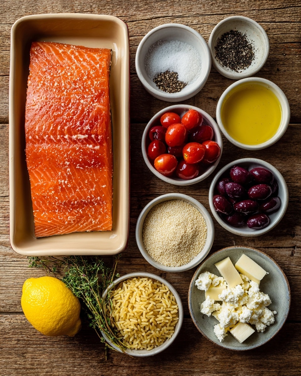 Four large salmon fillets are placed side by side inside a white ceramic baking dish. Each fillet has a textured, dark grayish-blue skin on one side and a rich orange-pink flesh on the other. They are covered evenly with a shiny, brown marinade that has visible small pieces of herbs and spices, along with tiny bits of garlic or seasoning spread across the surface. The marinade gives the fish a moist and slightly oily appearance with a few droplets pooled at the bottom of the dish. The dish is set on a rustic wooden surface with a small bunch of green basil leaves at the bottom left corner. The light softly highlights the texture of the fish and the marinade. Photo taken with an iphone --ar 4:5 --v 7
