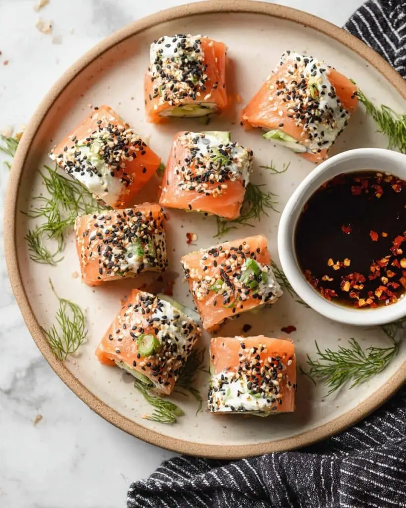 Salmon Avocado Roll with Sesame Soy Dipping Sauce Recipe