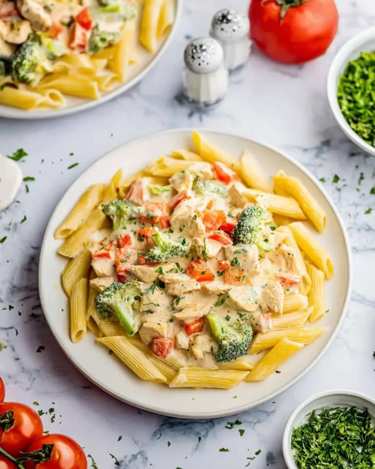 Chicken Primavera Pasta with Creamy Parmesan Sauce Recipe
