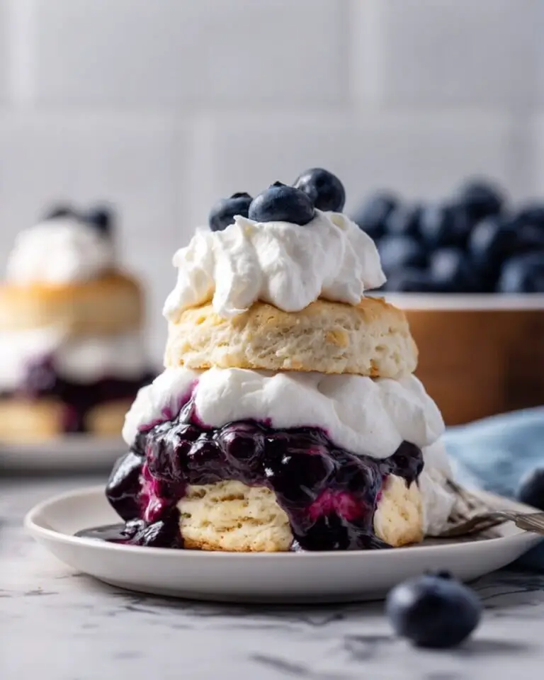 Blueberry Shortcake with Lemon-Infused Blueberry Sauce and Whipped Cream Recipe