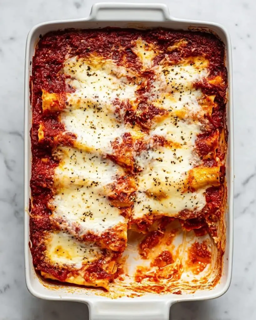 Cheesy Manicotti Bake with Marinara and Fresh Mozzarella Recipe