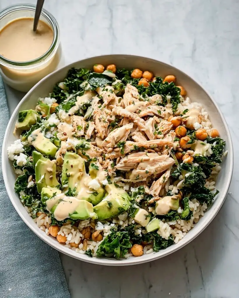Rice Bowl With Chicken, Kale and Creamy Tahini Dressing Recipe