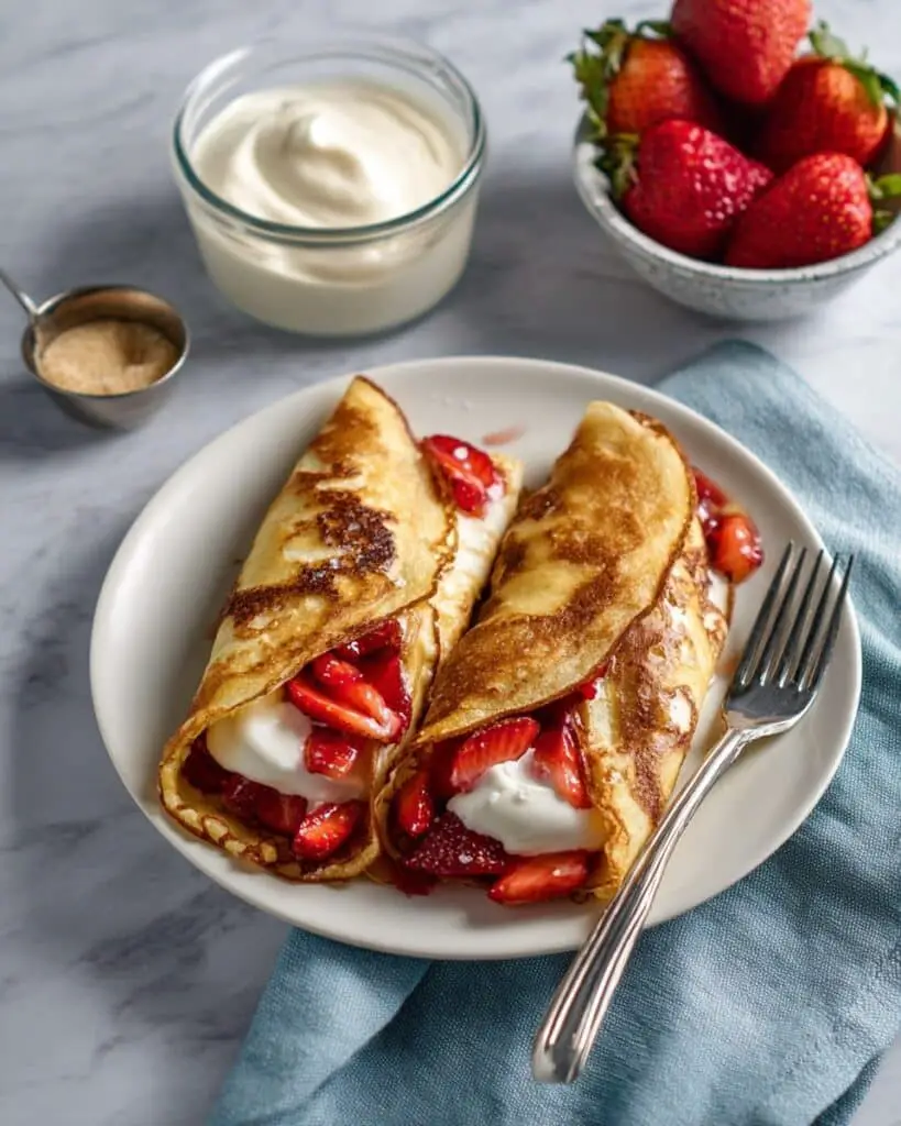 Crepe-Style Pancakes with Strawberries & Sour Cream Recipe