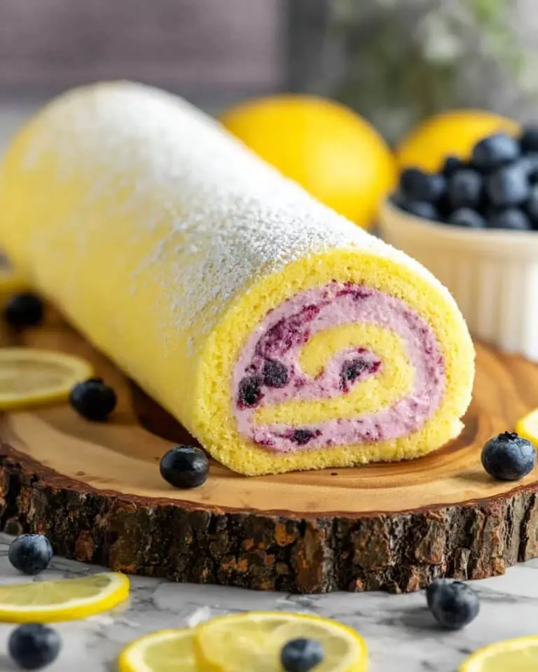 Lemon Cake Roll with Blueberry Cream Cheese Frosting Recipe