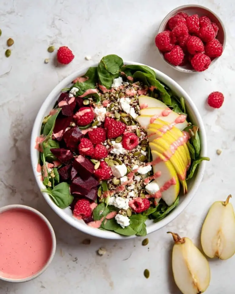 Raspberry Beet Salad with Quinoa, Goat Cheese, and Pepitas Recipe