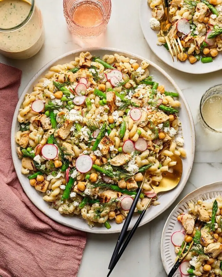 Spring Veggie & Chicken Pasta Salad with Lemon-Tahini Dressing Recipe
