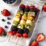 Berry Rainbow Fruit Skewers with Yogurt Dipping Sauce and Chocolate Drizzle Recipe