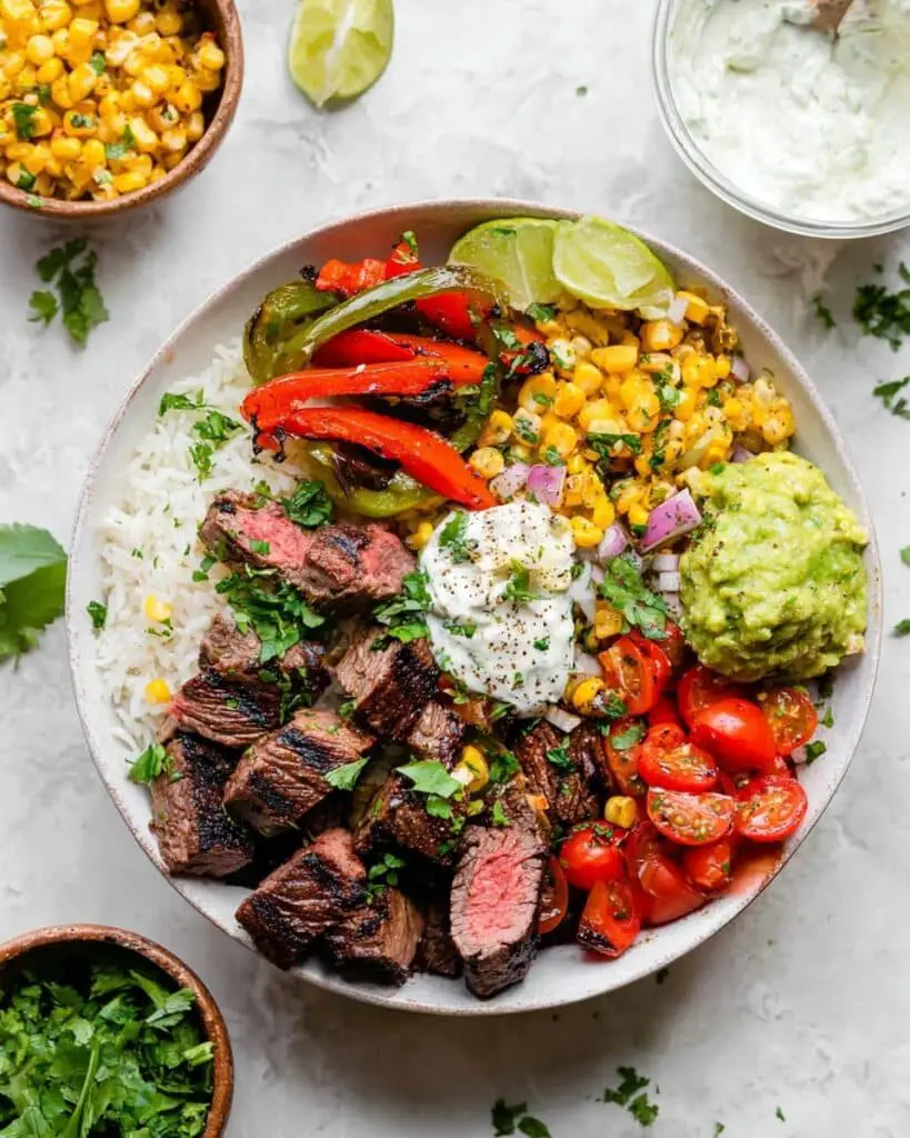 Steak Fajita Bowl with Cilantro Lime Rice and Fresh Salsa Recipe