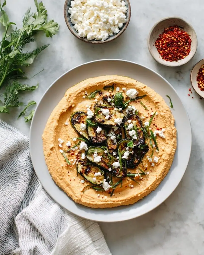 Pan-Seared Zucchini with Harissa Hummus Recipe