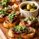 Steak Crostini with Olive Salsa and Balsamic Glaze Recipe
