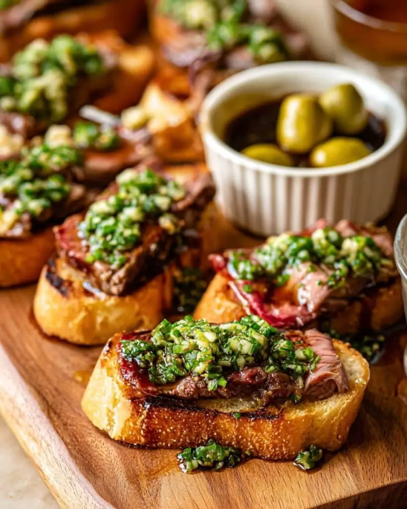 Steak Crostini with Olive Salsa and Balsamic Glaze Recipe