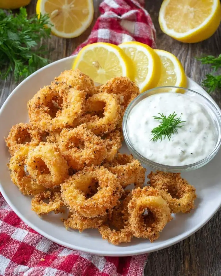 Air Fryer Calamari with Lemon Dill Dipping Sauce Recipe