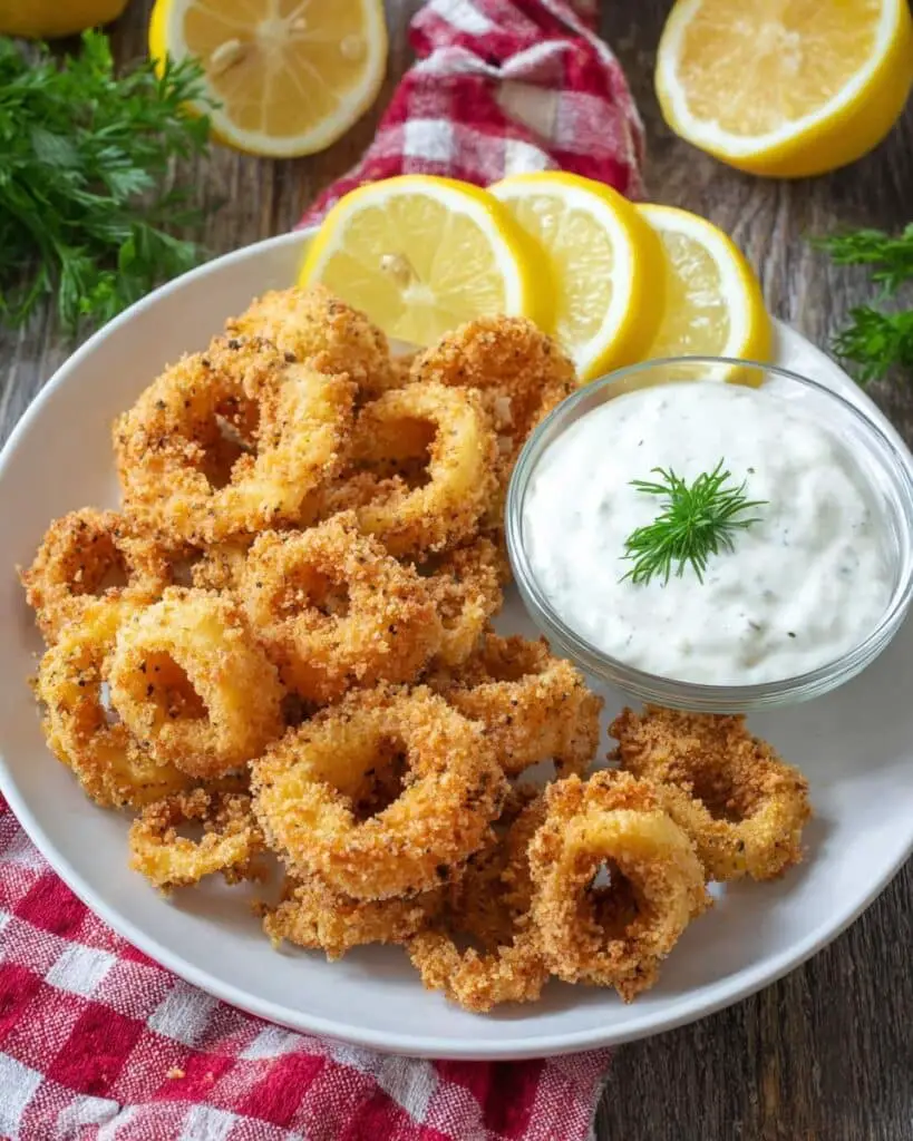 Air Fryer Calamari with Lemon Dill Dipping Sauce Recipe