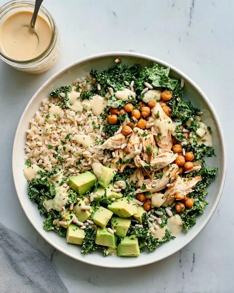 Rice Bowl With Chicken, Kale, and Creamy Tahini Dressing Recipe
