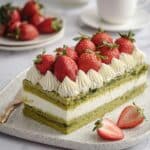 Matcha Cake with Matcha Frosting and Fresh Strawberries Recipe