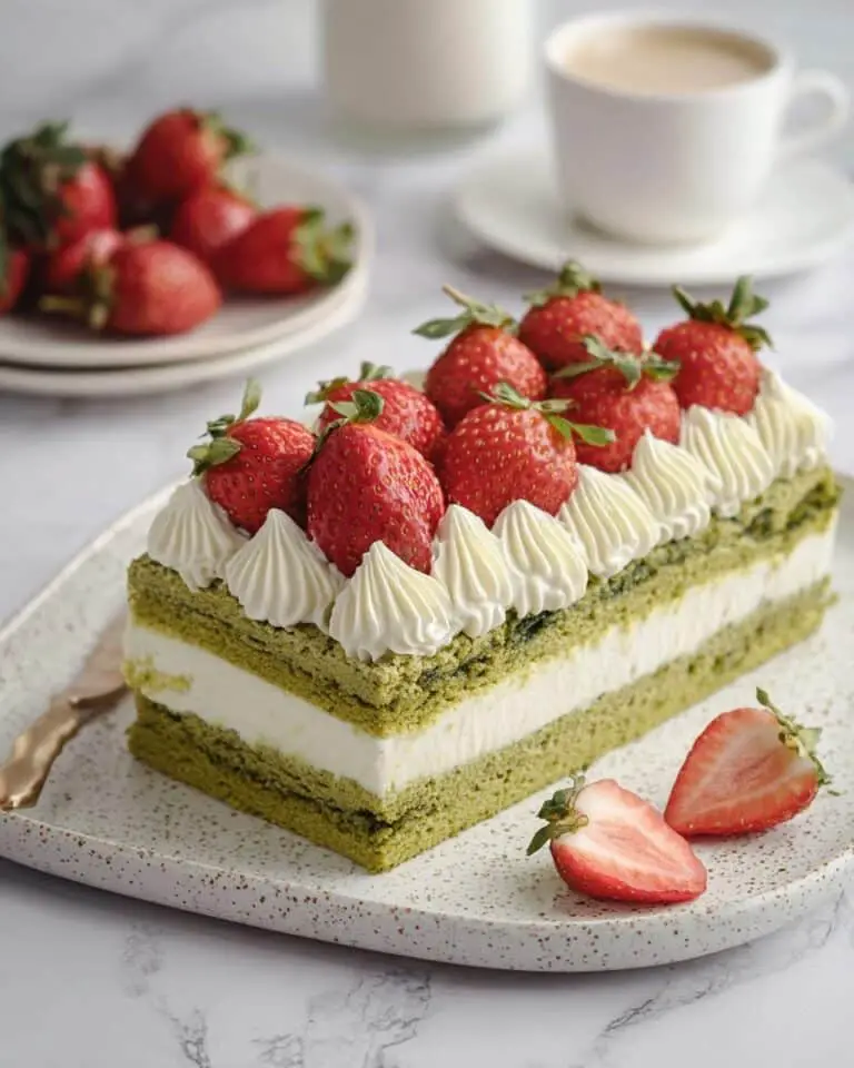 Matcha Cake with Matcha Frosting and Fresh Strawberries Recipe