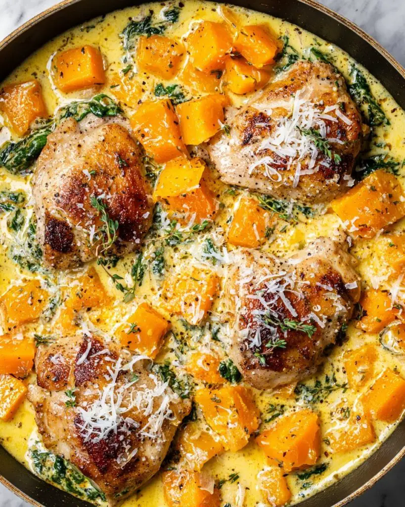 Butternut Squash with Parmesan Sauce and Chicken Thighs Recipe