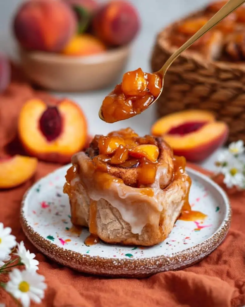 Peach Cobbler Cinnamon Rolls with Cream Cheese Frosting Recipe