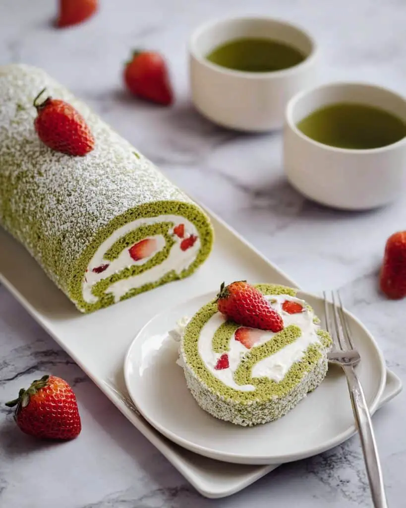 Strawberry Matcha Roll Cake Recipe