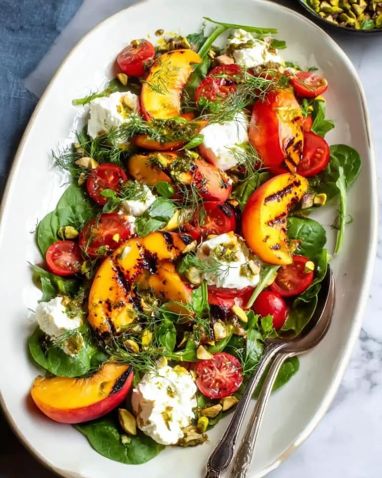 Grilled Peach and Burrata Salad with Herbed Lemon Vinaigrette Recipe