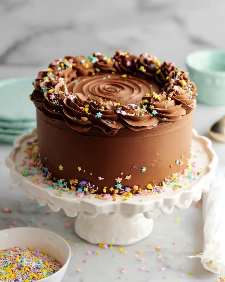 Chocolate Swiss Meringue Buttercream Vanilla Layer Cake Recipe