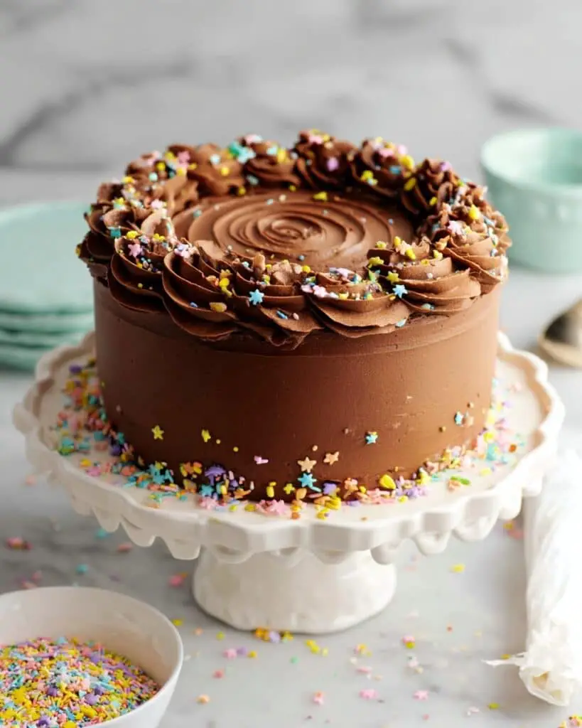 Chocolate Swiss Meringue Buttercream Vanilla Layer Cake Recipe