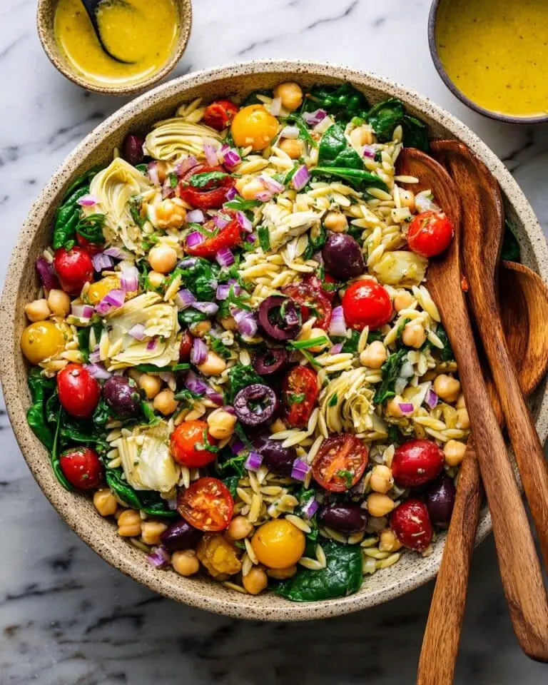 Greek Pasta Salad with Chickpeas, Cherry Tomatoes, and Artichokes Recipe