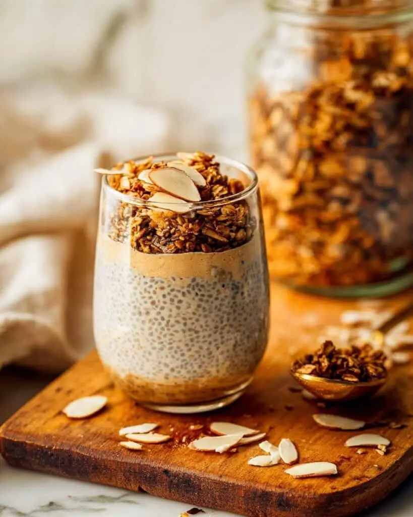 Almond Butter Overnight Oats with Banana and Sliced Almonds Recipe