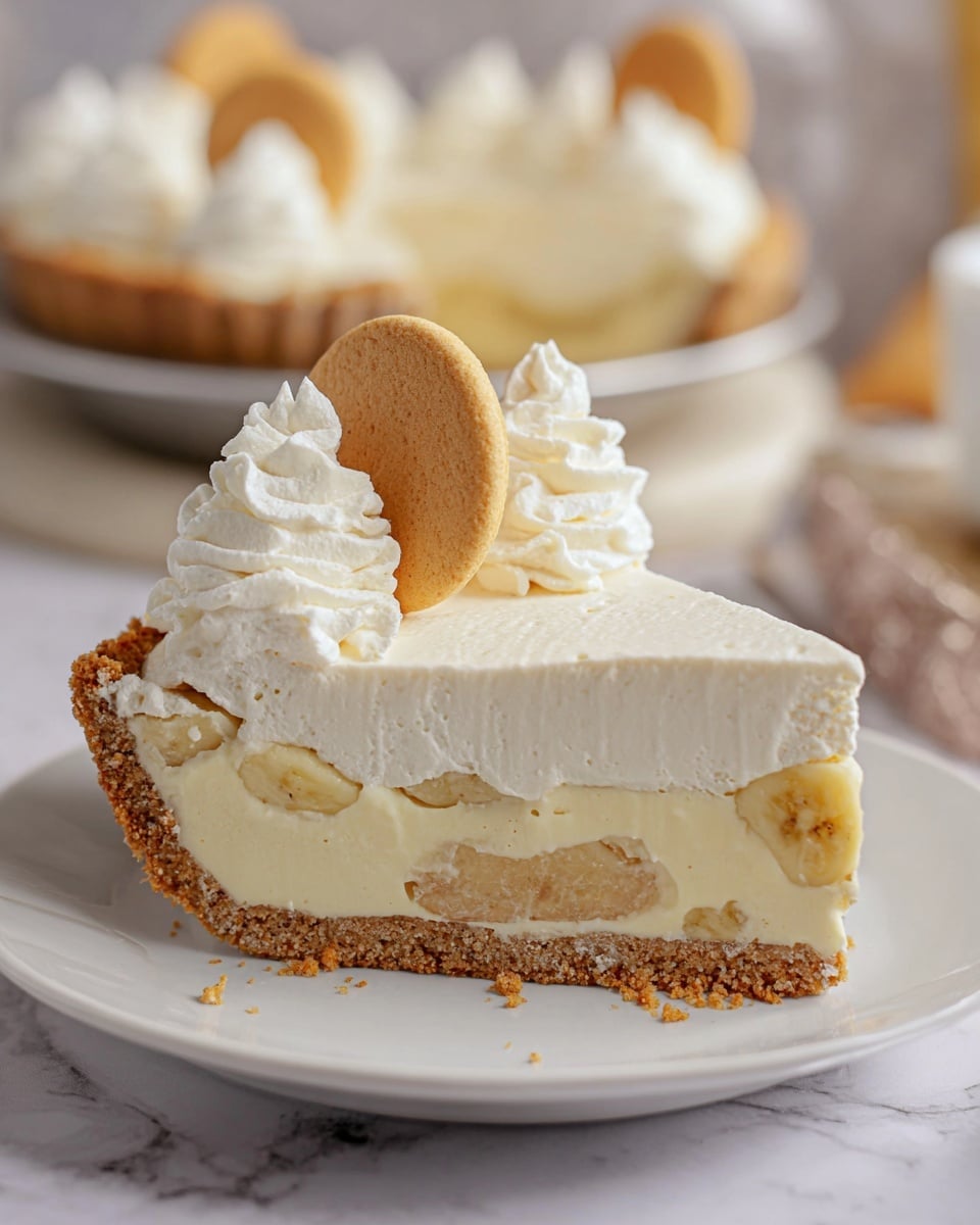 A round cheesecake with a thick, crumbly golden brown crust forms the bottom and sides. On top is a smooth, creamy pale yellow layer of cheesecake filling. Around the edge, there are large swirls of white whipped cream, each topped with a round, golden cookie standing upright. The cake sits on a wooden board placed on a white marbled surface. Around the board, a few golden cookies are scattered casually. In the background, there is a small pink glass vase with white flowers. Several stacked white plates are visible in the bottom left corner. Photo taken with an iphone --ar 4:5 --v 7
