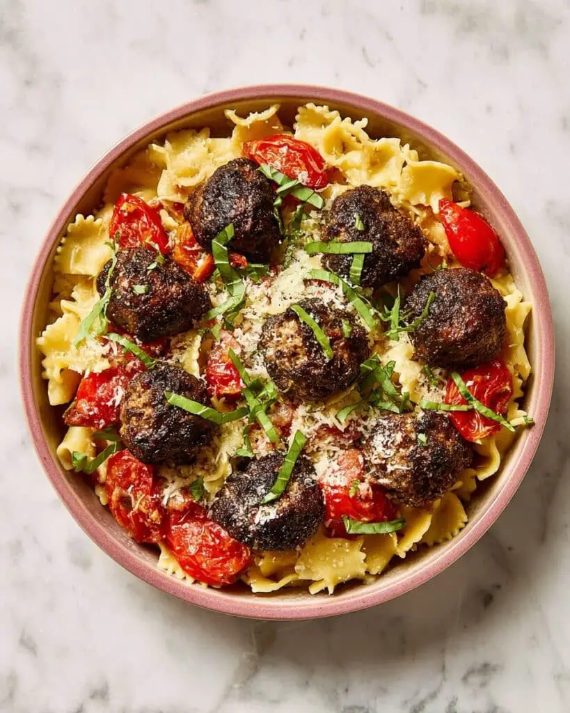 Vegetarian Lentil and Mushroom Meatballs with Roasted Tomato Pasta Recipe