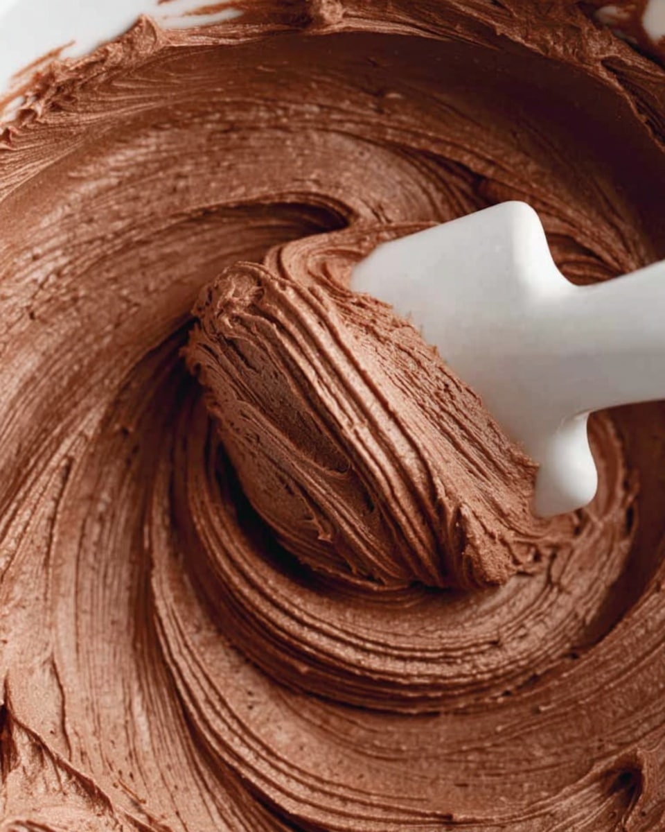 A close-up of a bowl filled with smooth, creamy chocolate mousse that has a rich brown color and soft, light texture. A white spatula is partially buried in the mousse, lifting a thick, swirled scoop in the center. The mousse has many curved lines and folds showing its airy and whipped consistency. The background is a white marbled texture. photo taken with an iphone --ar 4:5 --v 7