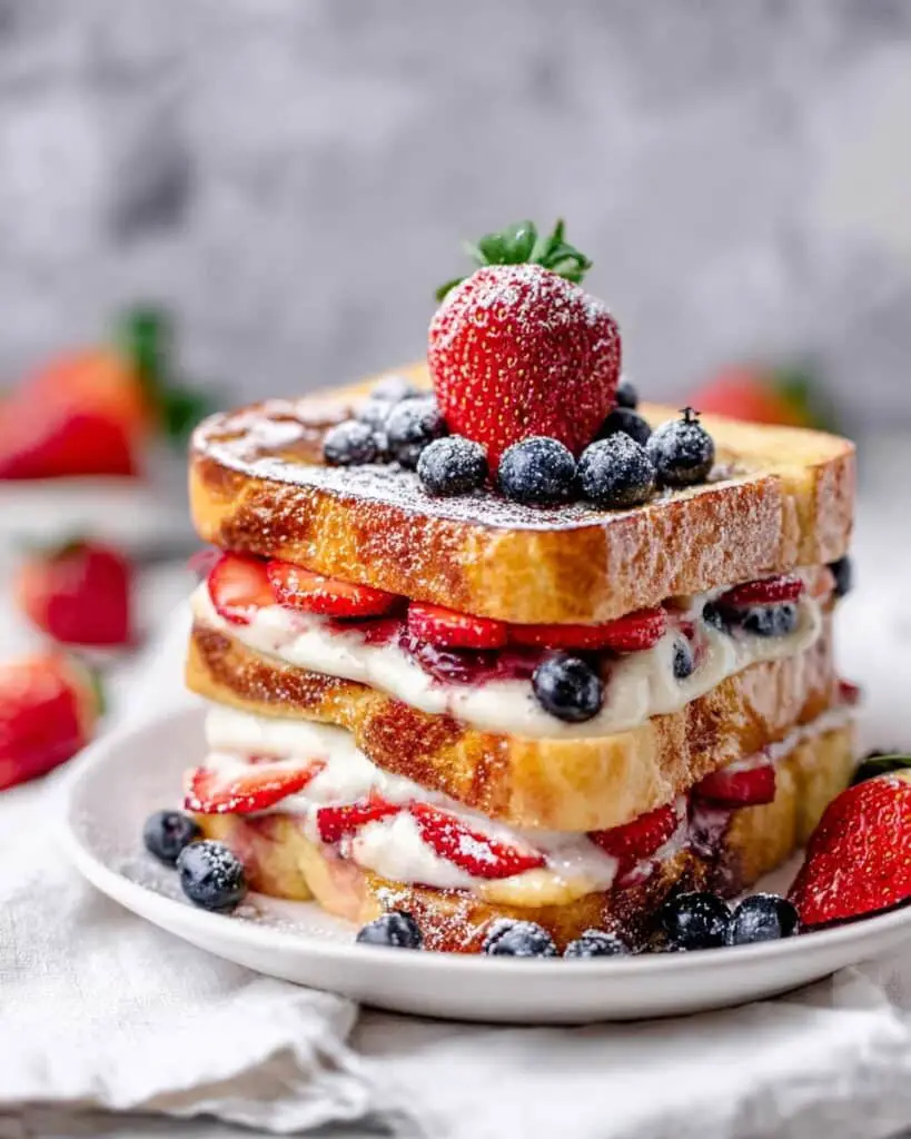 Stuffed Cream Cheese French Toast with Strawberries and Nutella Recipe