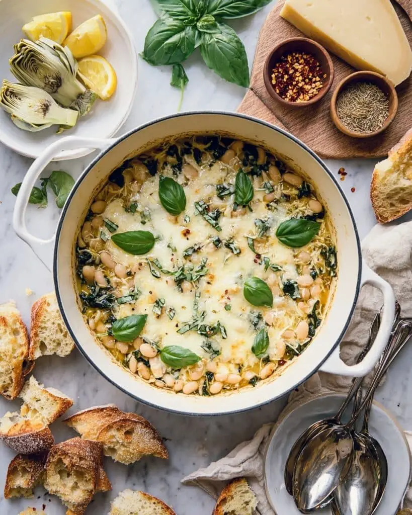 Spinach Artichoke White Bean Skillet Recipe