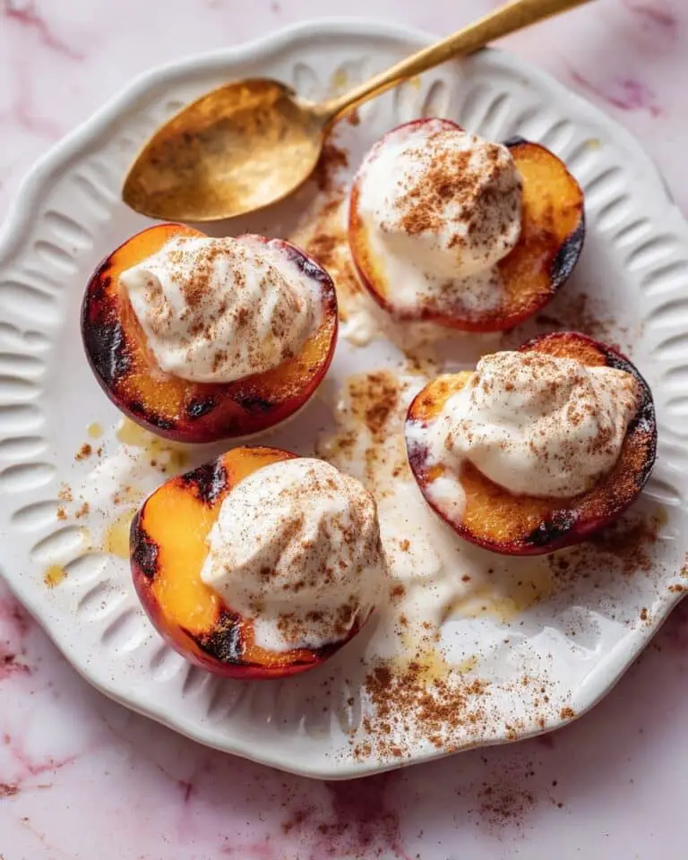 Air Fryer Peaches with Cinnamon Butter and Ice Cream Recipe