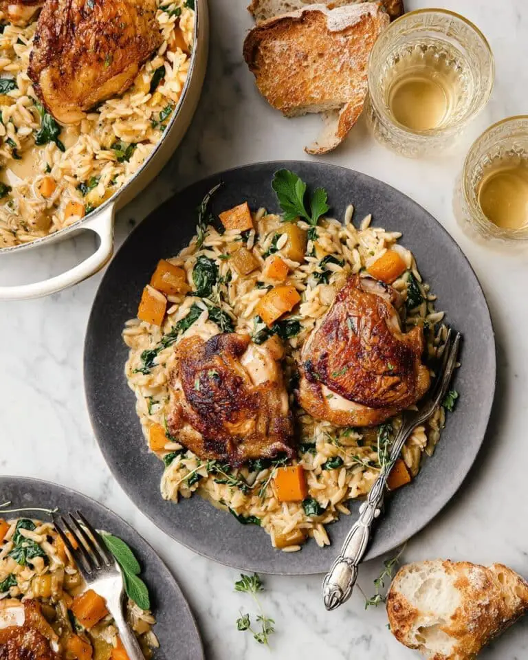 Chicken and Butternut Squash Orzo with Sage and Kale Recipe