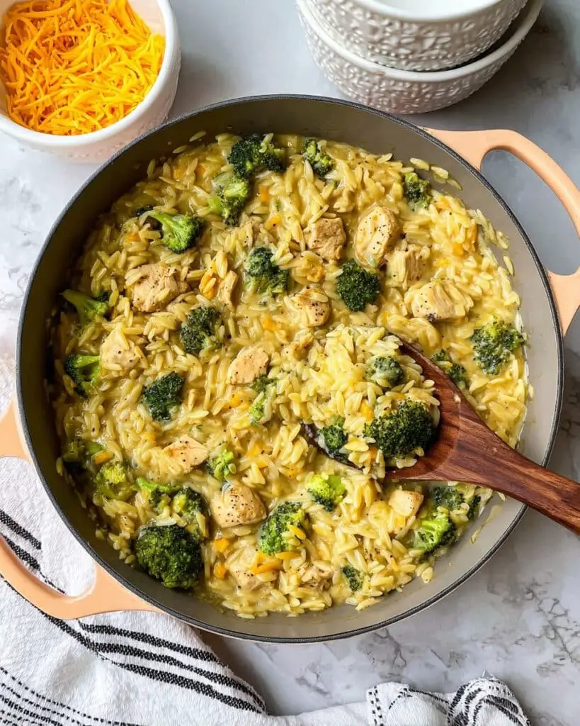 Broccoli Cheddar Chicken Orzo Recipe