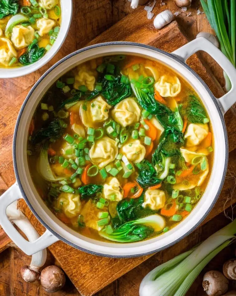 Wonton Soup with Mushrooms, Carrots, and Bok Choy Recipe
