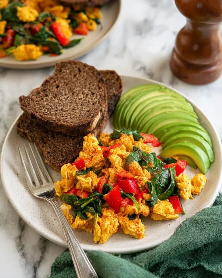 Vibrant Tofu Scramble with Roasted Red Bell Pepper and Spinach Recipe