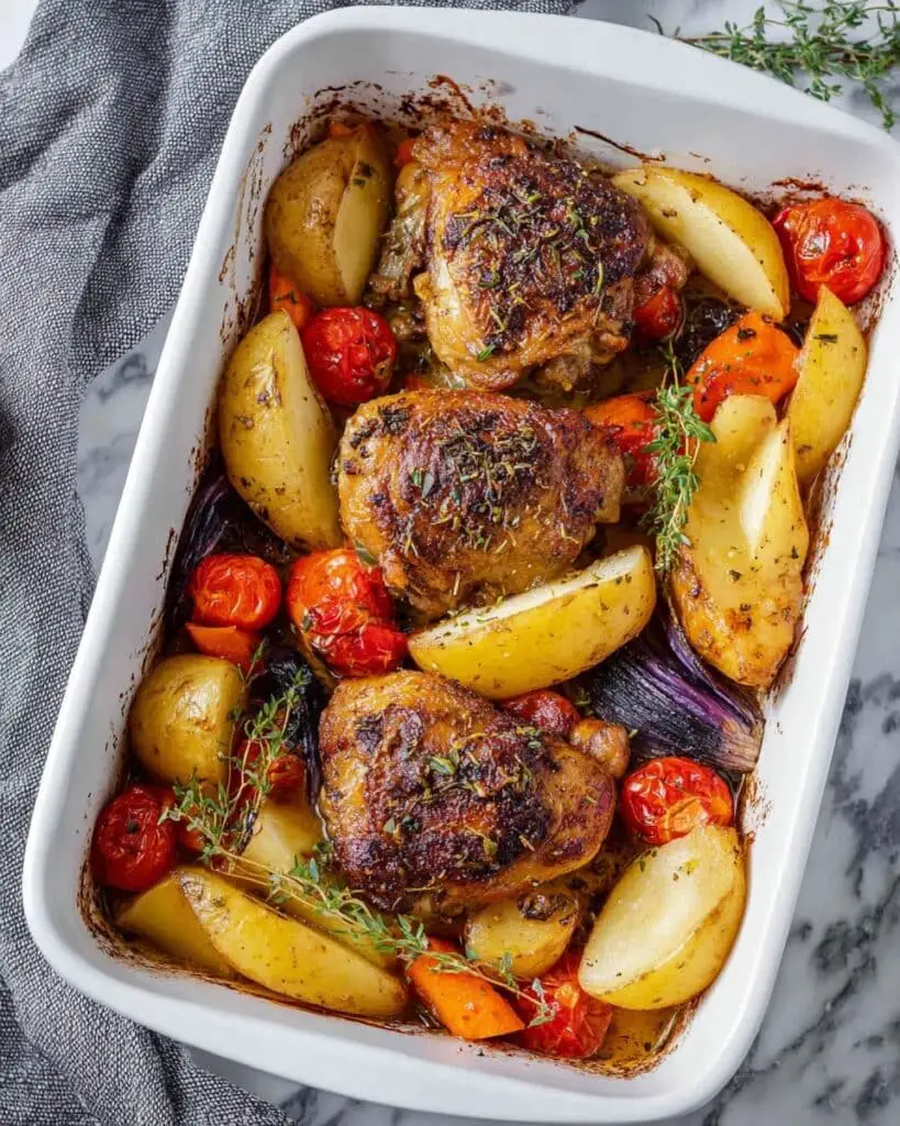 Mediterranean Baked Chicken Thighs with Roasted Vegetables and Fresh Herbs Recipe