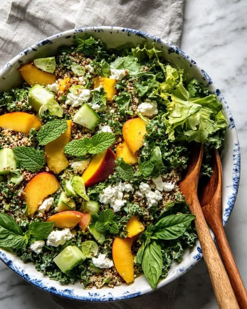 Peach and Goat Cheese Salad with Quinoa, Basil, and Mint Recipe