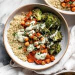 Chickpea and Broccoli Bowls with Creamy Garlic Sauce Recipe