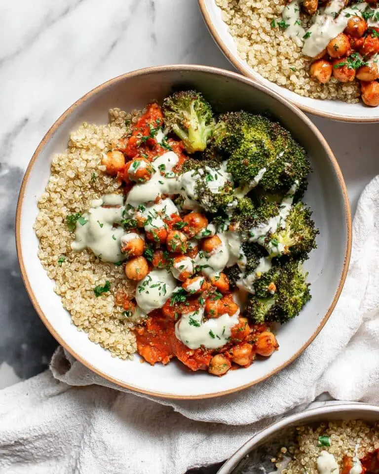 Chickpea and Broccoli Bowls with Creamy Garlic Sauce Recipe