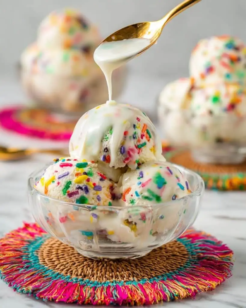 Cake Batter Ice Cream with Magic Shell Topping Recipe