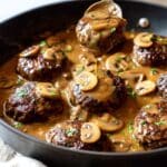Smothered Rissoles with Mushroom Gravy and Mashed Potatoes Recipe