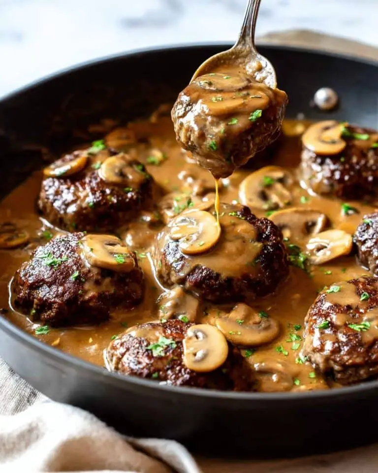 Smothered Rissoles with Mushroom Gravy and Mashed Potatoes Recipe