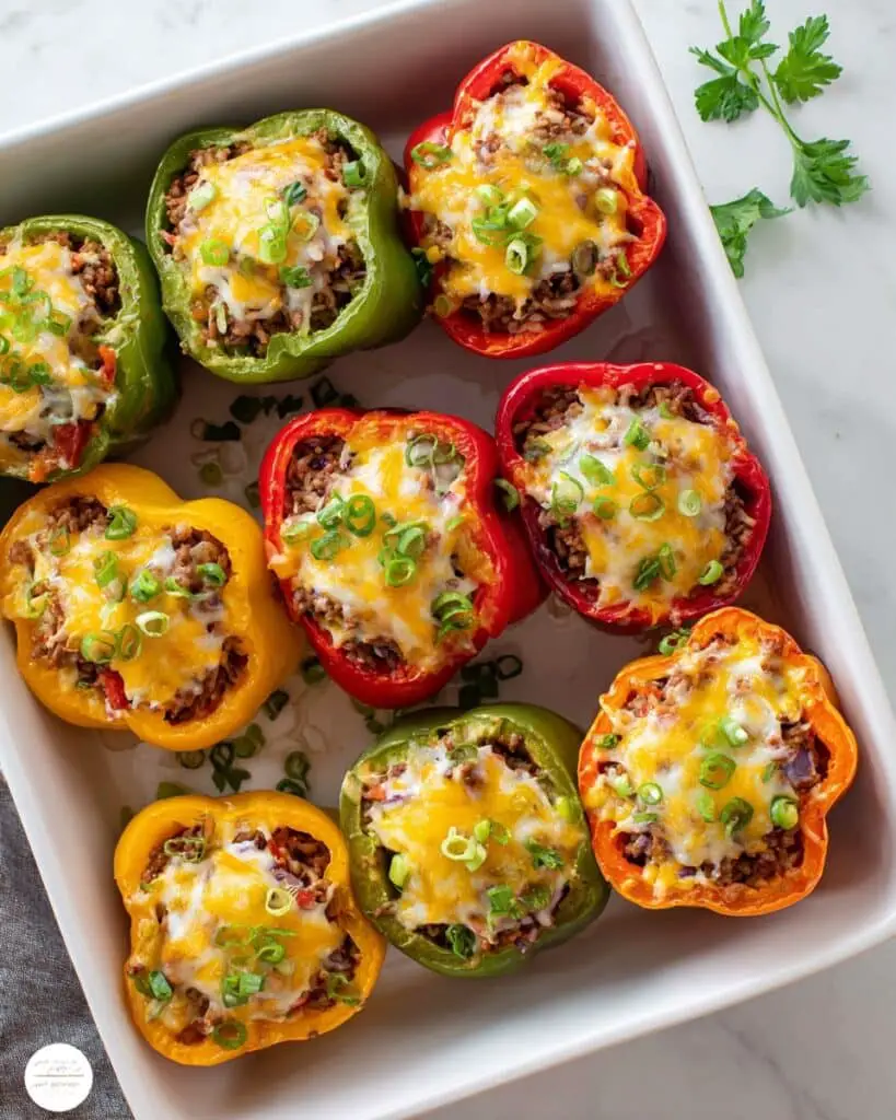 Cheesy Stuffed Bell Peppers with Rice and Beef Recipe
